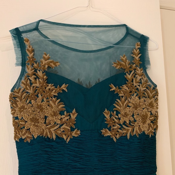 🔥HOST PICK🔥 Teal and Gold Applique Dress, size 0-2 (Stunning statement dress) - Picture 12 of 14